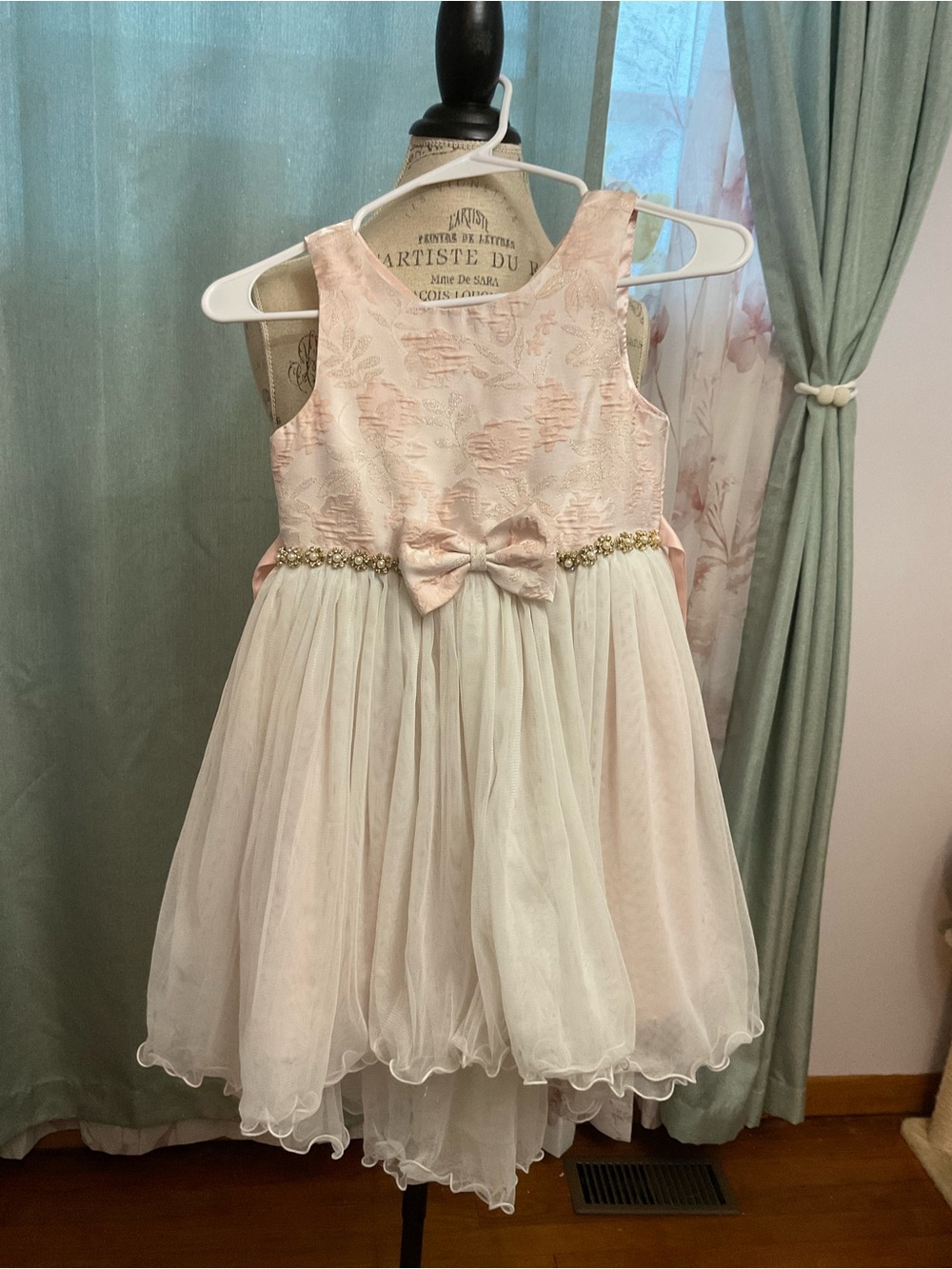 American Princess Blush Pink and Ivory Tulle Party Dress with Bow